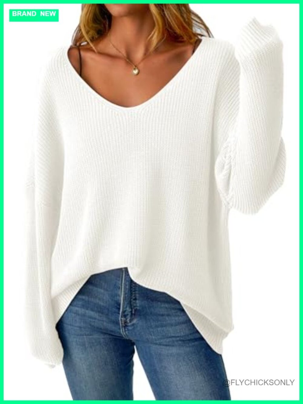 Oversized V Neck Off Shoulder Long Sleeve Pullover Sweater Loose Fit